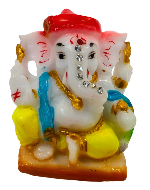 Beautiful & Colorful Fiber Very Small Ganesh Statue - 2" # 1