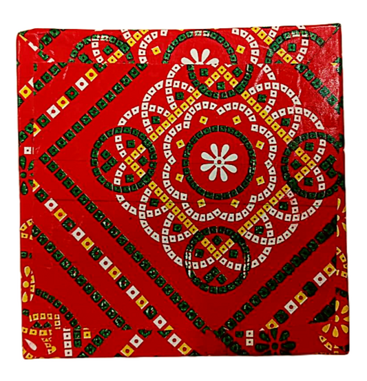 Empty Mithai Box in Traditional Red Bandhini Print w/ Paper 1/4 KG