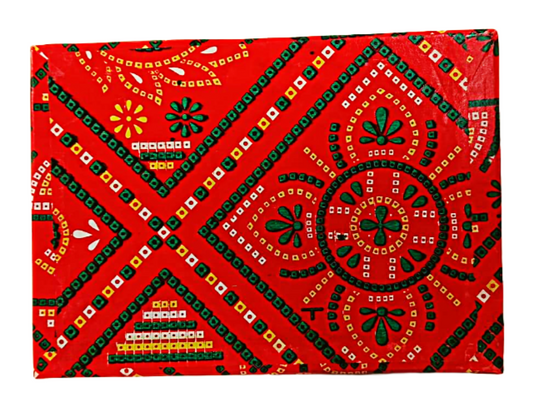Empty Mithai Box in Traditional Red Bandhini Print w/ Paper (Rectangle) 1/2 KG