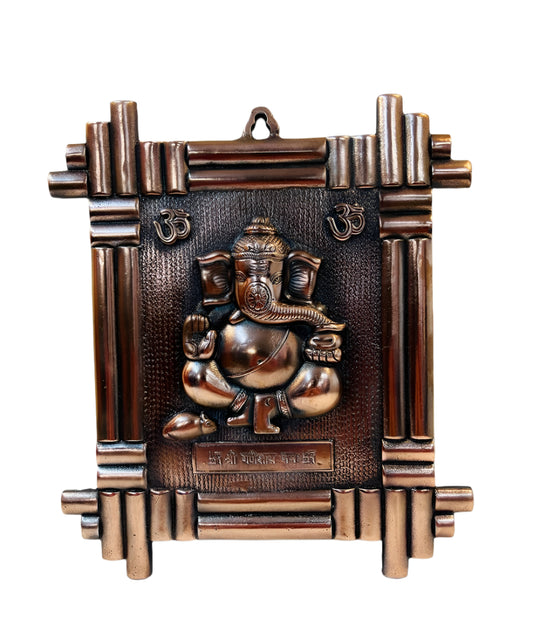 Black Metal Antique Wall Hanging Decor of Ganeshji in Frame - 15" # 3