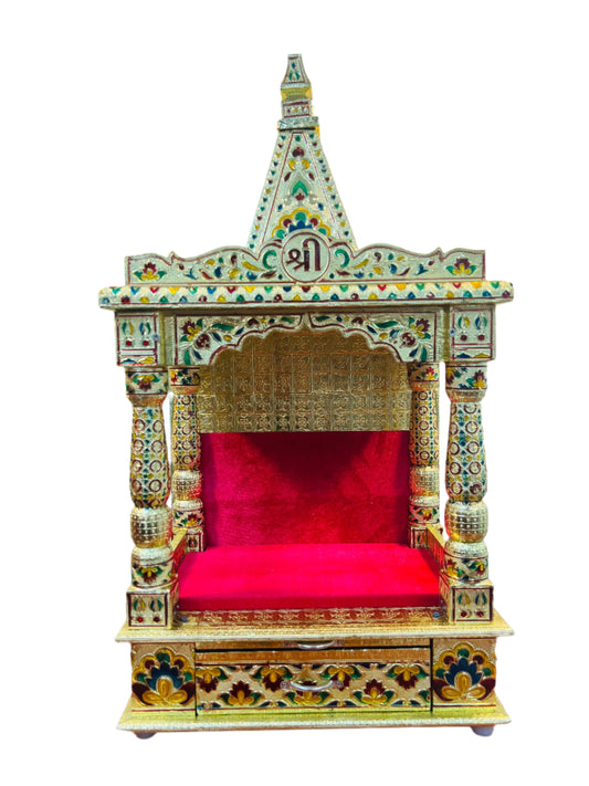 Traditional Aluminium Golden Meenakari Plated Temple (Open) - 27"
