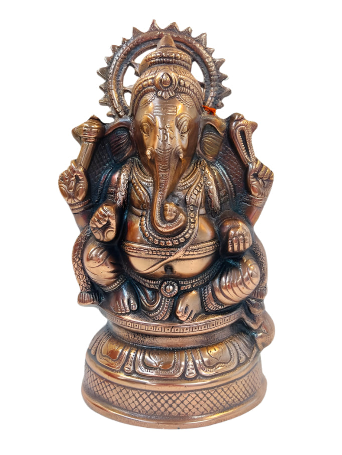 Artistic Carved Black Metal Small Ganesha Statue - 14"