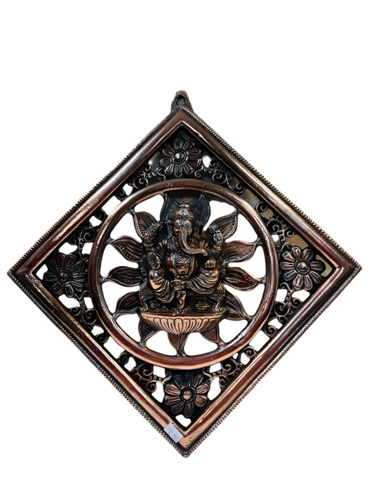 Black Metal Antique Wall Hanging Decor of Ganeshji in Frame - 16" # 4