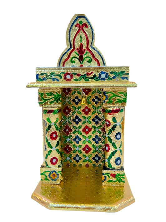 Traditional Golden Meenakari Plated Temple (Open) Very Small - 10"