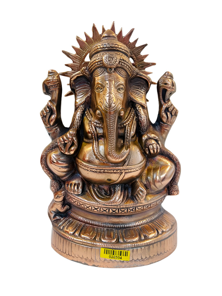 Artistic Beautiful Carved Black Metal Ganesha Statue - 15.5 Inch