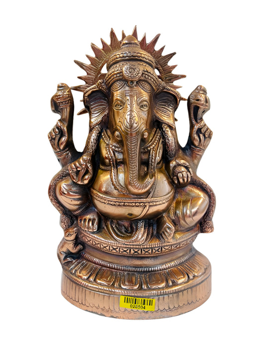 Artistic Beautiful Carved Black Metal Ganesha Statue - 15.5 Inch