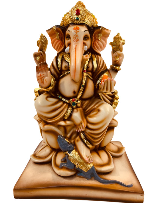 Beautiful Ganesh in Fiber W/Wooden Finish & Colorful Statue - 10" # 4