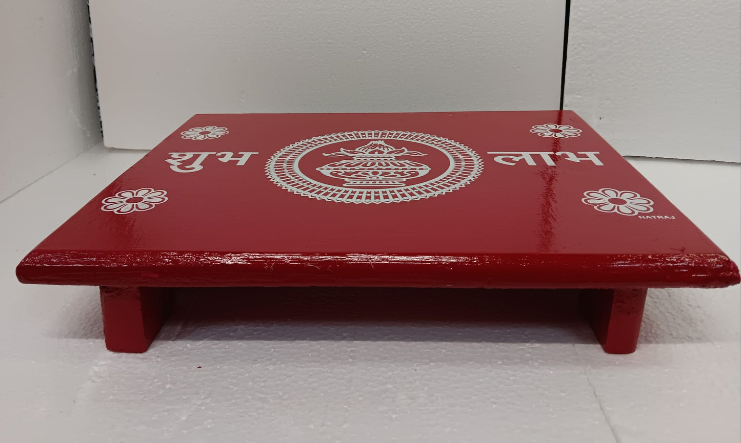 Red Printed Patala, w/ Shubh Labh & Kalash Print for Pooja