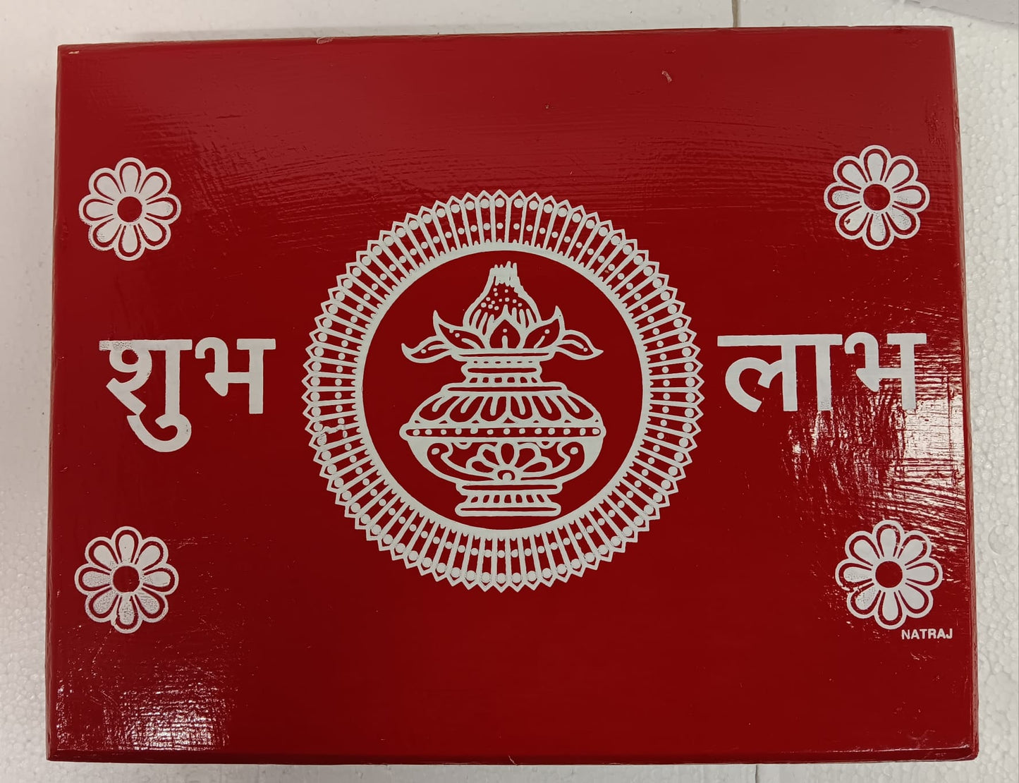 Red Printed Patala, w/ Shubh Labh & Kalash Print for Pooja