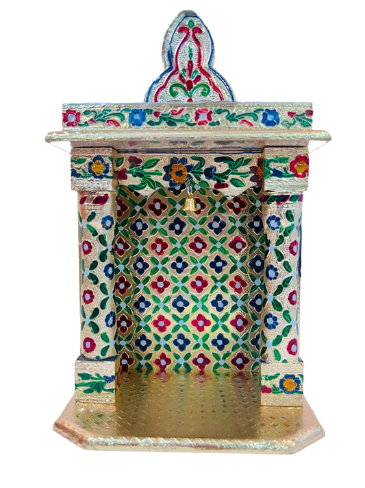 Traditional Golden Meenakari Plated Temple (Open) Small - 12"