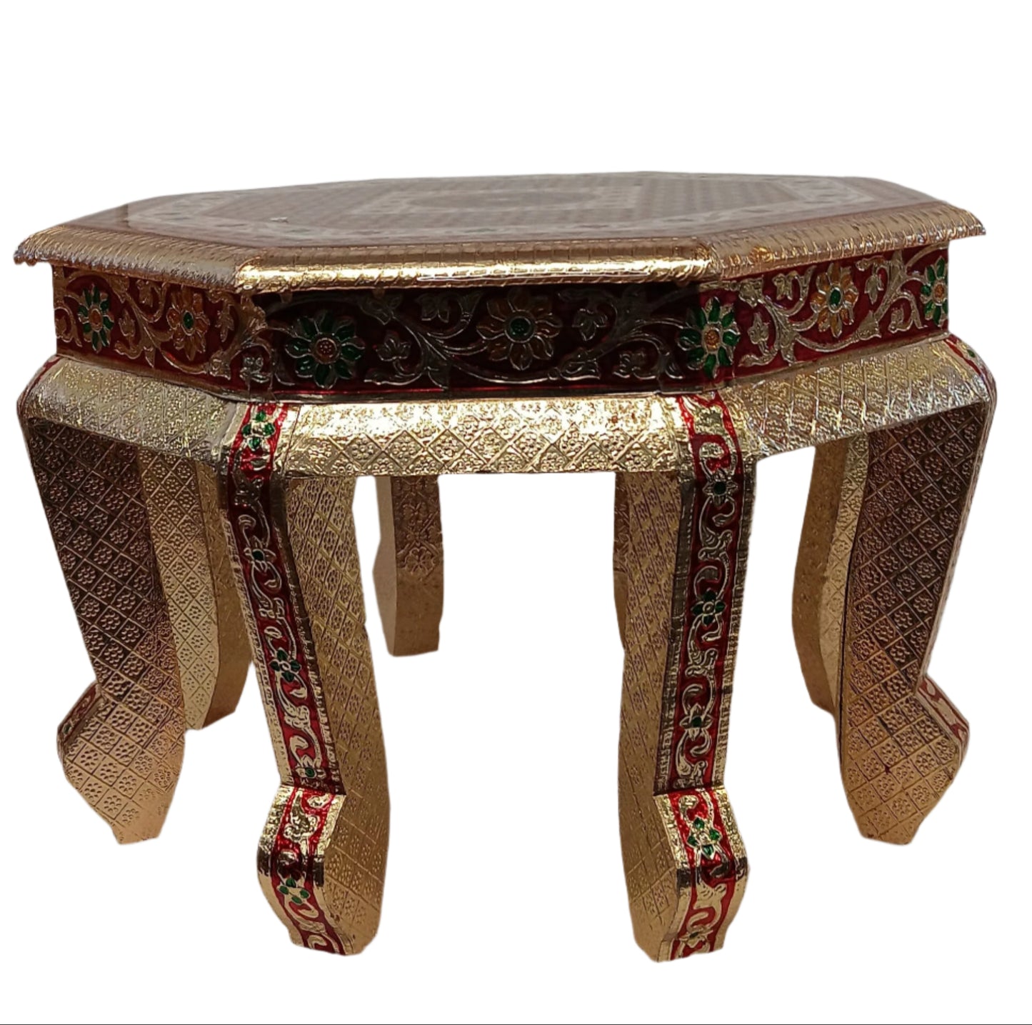 Golden Traditional Heavy Meenakari Ashtkon Stool - 18" (3-Colors)