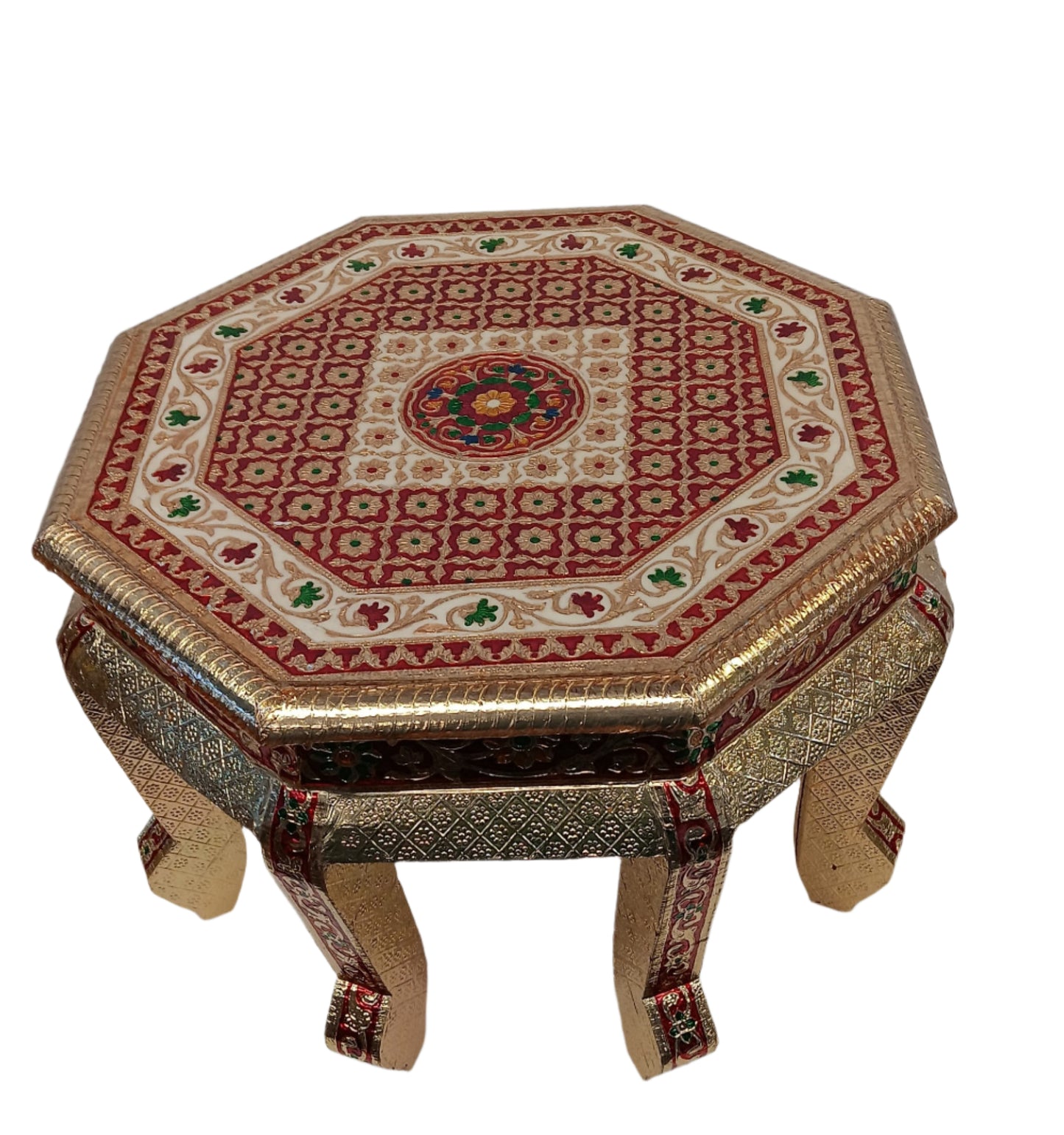 Golden Traditional Heavy Meenakari Ashtkon Stool - 18" (3-Colors)