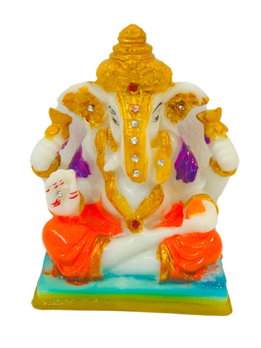 Beautiful & Colorful Fiber Very Small Ganesh Statue - 4" # 12