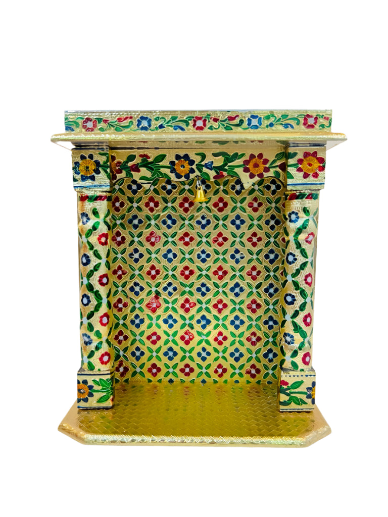 Traditional Golden Meenakari Plated Temple (Open) Medium - 14"