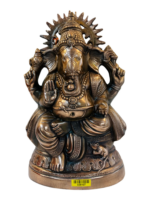 Artistic Carved Black Metal Ganesha Statue in Sitting Pose - 17"