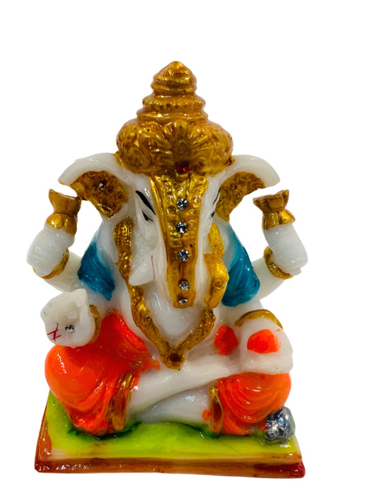 Beautiful & Colorful Fiber Very Small Ganesh Statue - 4" # 14