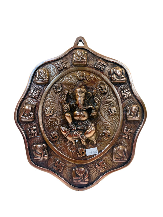 Black Metal Antique Wall Hanging Decor of Asht Ganeshji - 10.25" Height