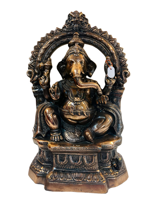 Artistic Carved Black Metal Ganesha Statue - 20.5"