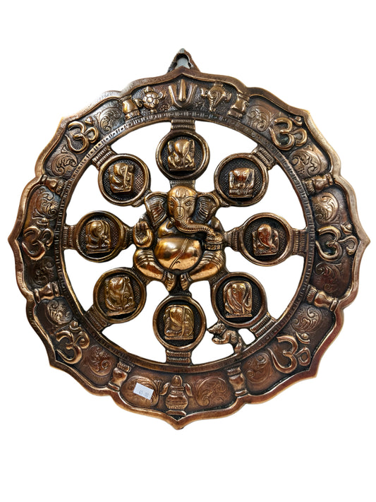 Black Metal Antique Wall Hanging Decor of Asht Ganeshji - 16" Height