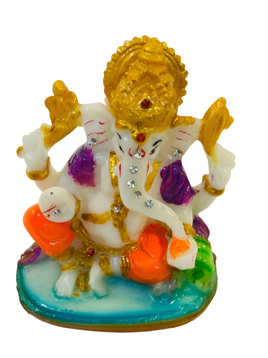 Beautiful & Colorful Fiber Very Small Ganesh Statue - 4" # 15