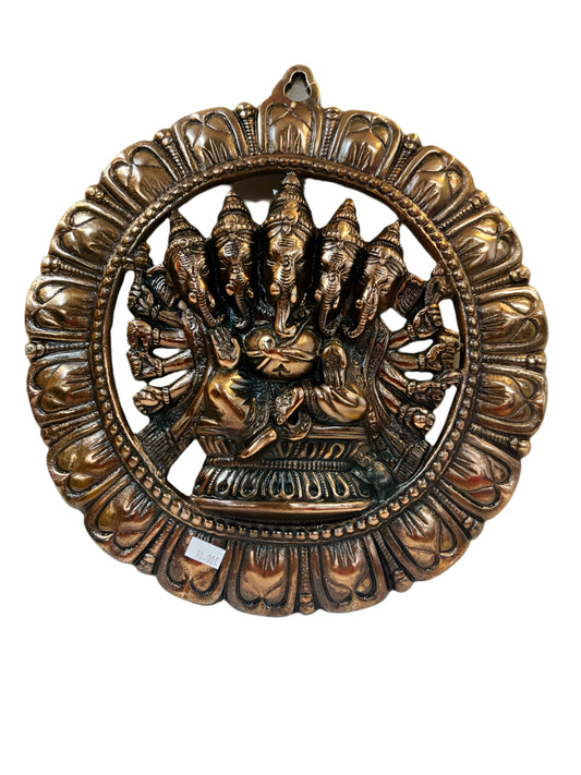 Black Metal Antique Wall Hanging Decor of Panch Ganeshji - 12" Height