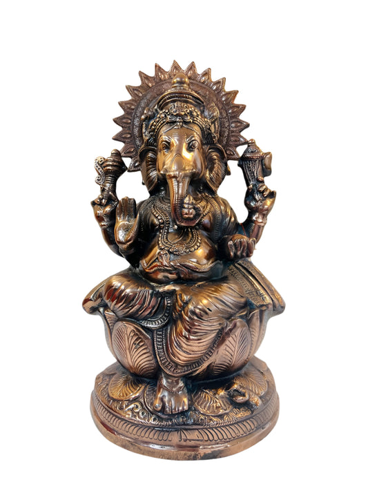 Artistic Carved Black Metal Ganesha Statue With Base - 22.5"