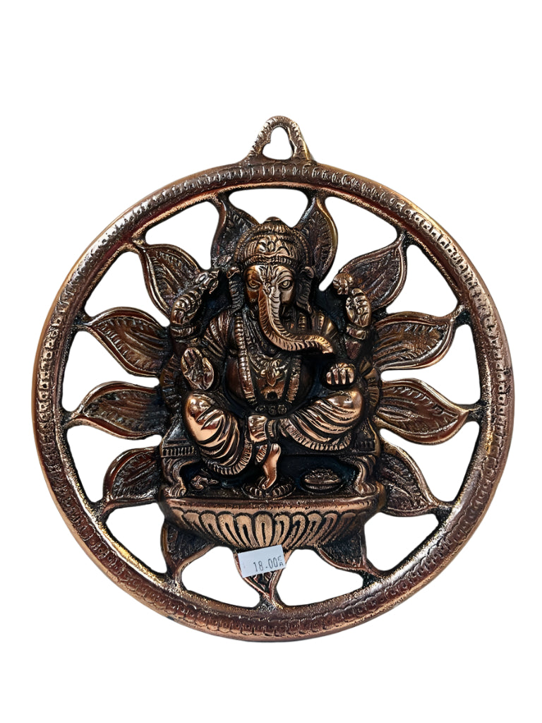 Black Metal Antique Wall Hanging Decor of Ganeshji - 9" Height