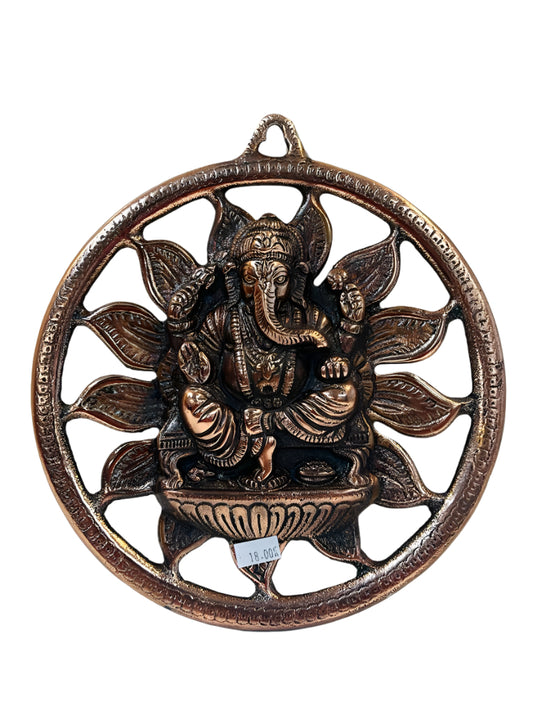 Black Metal Antique Wall Hanging Decor of Ganeshji - 9" Height