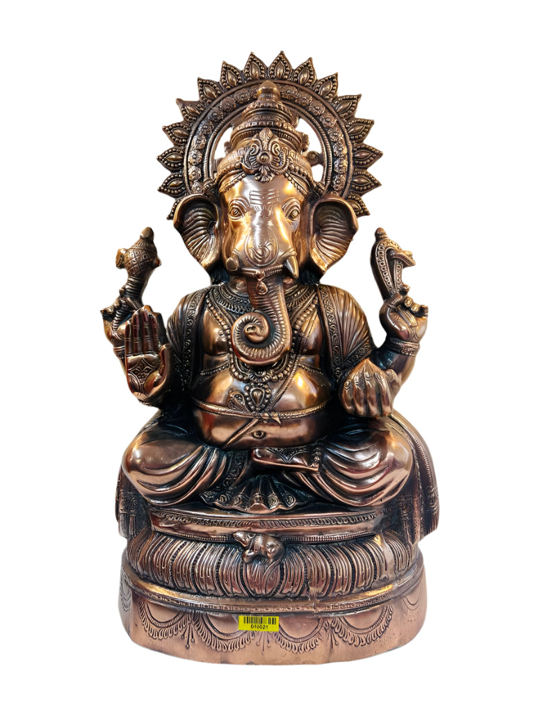 Artistic Carved Black Metal Ganesha Statue Sitting - 29"