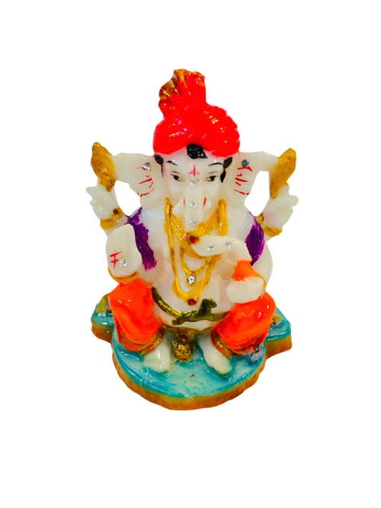 Beautiful & Colorful Fiber Small Ganesh Statue - 4" # 17