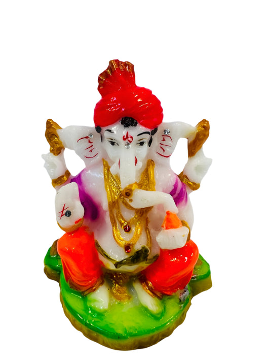 Beautiful & Colorful Fiber Small Ganesh Statue - 4.25" # 18