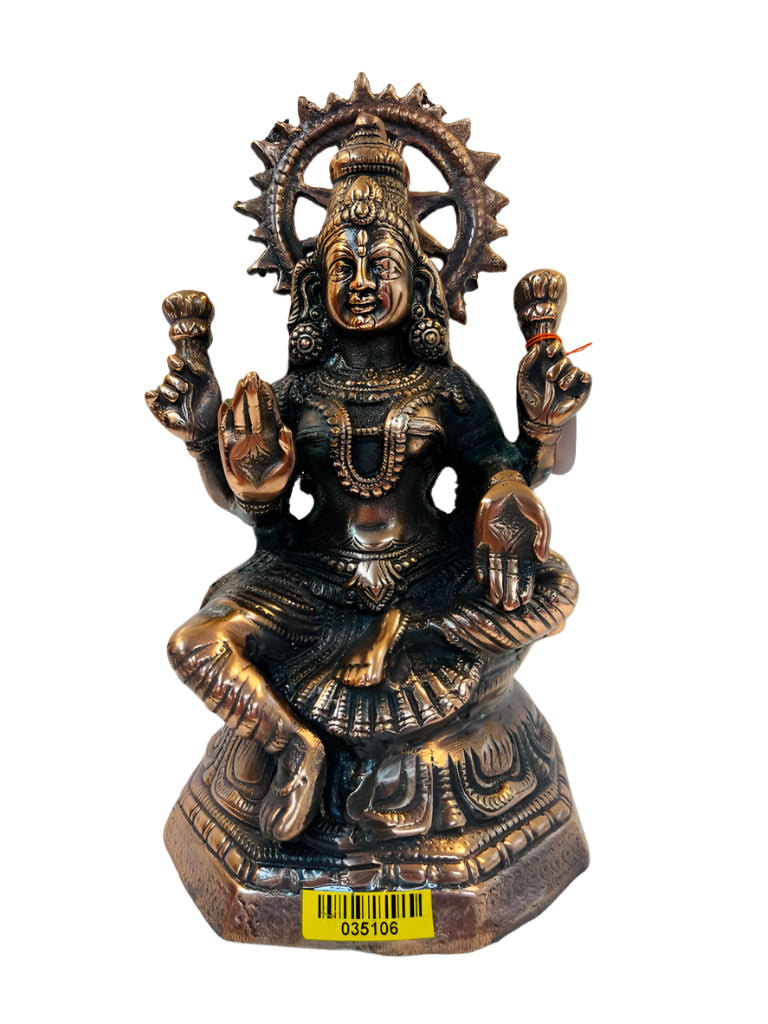 Artistic Carved Black Metal Copper Finish Lakshmi Maa Statue 12.5"