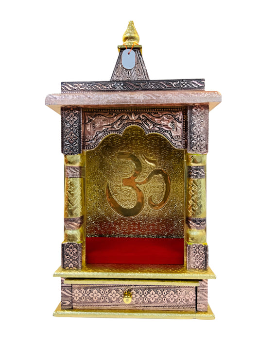 Traditional Aluminium Oxi. & Golden Plated Temple W/ Om & Cushion (Open)- 19"