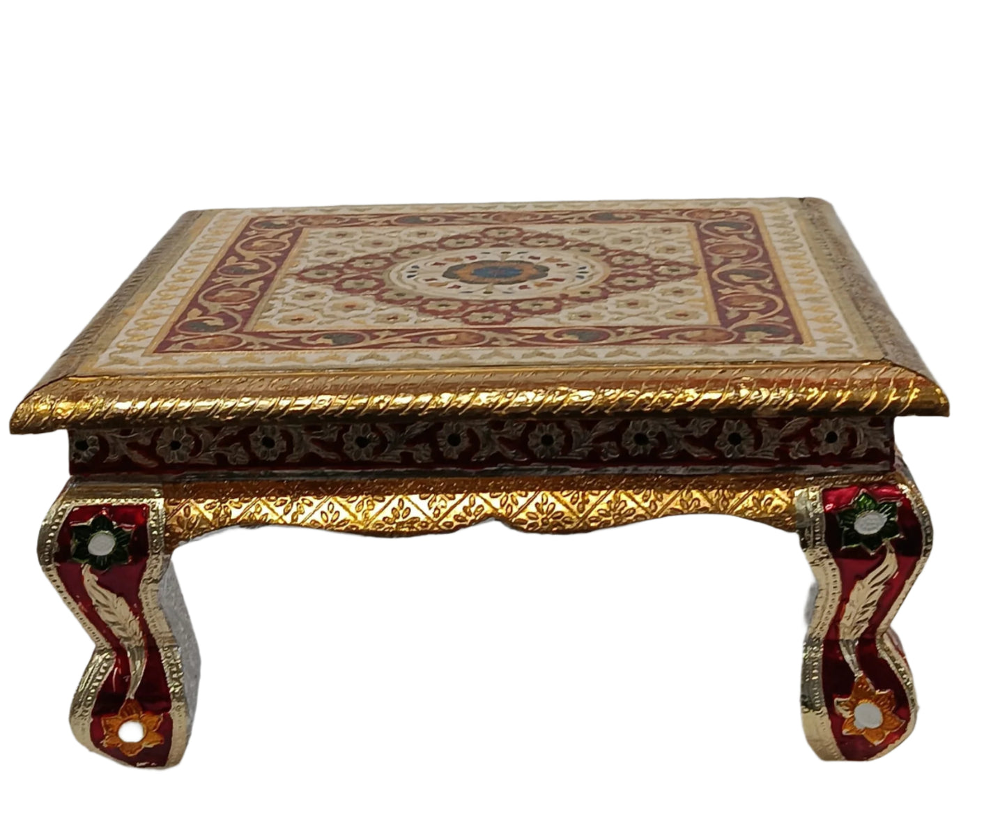 Golden Ethnic Meenakari Work Heavy Square Chowki / Bajot