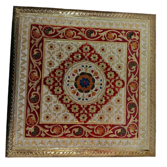 Golden Ethnic Meenakari Work Heavy Square Chowki / Bajot
