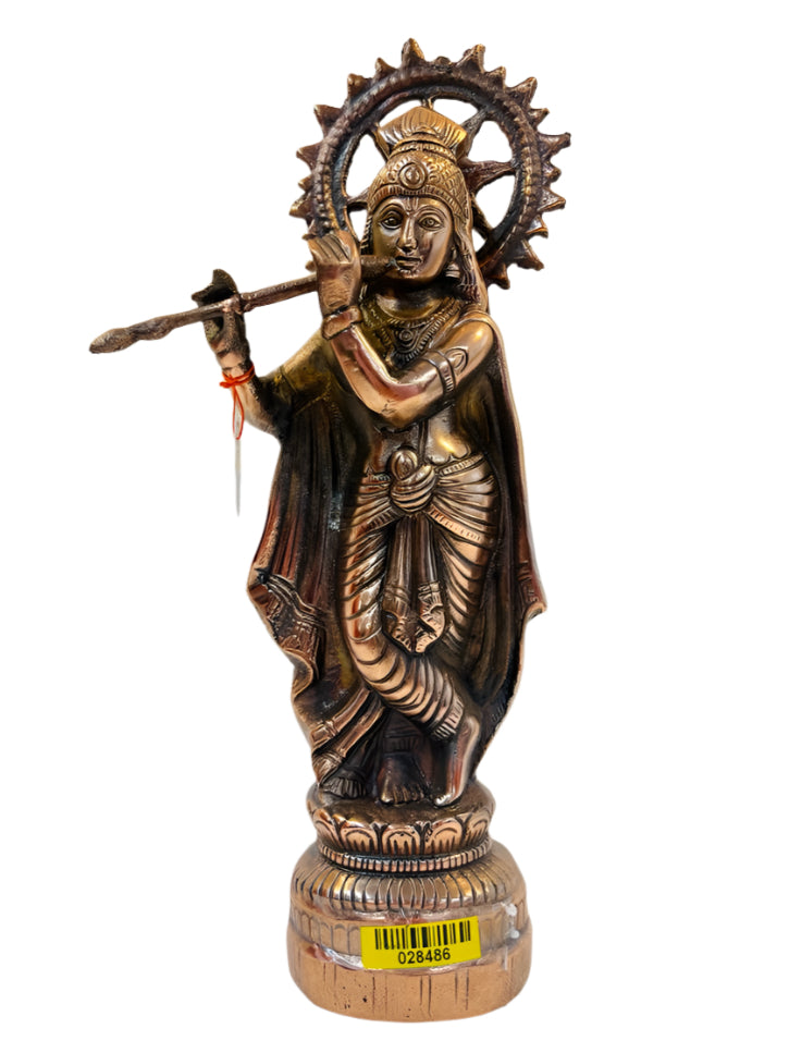 Artistic Black Metal Statue of Lord Krishna in his signature Pose 14.5"