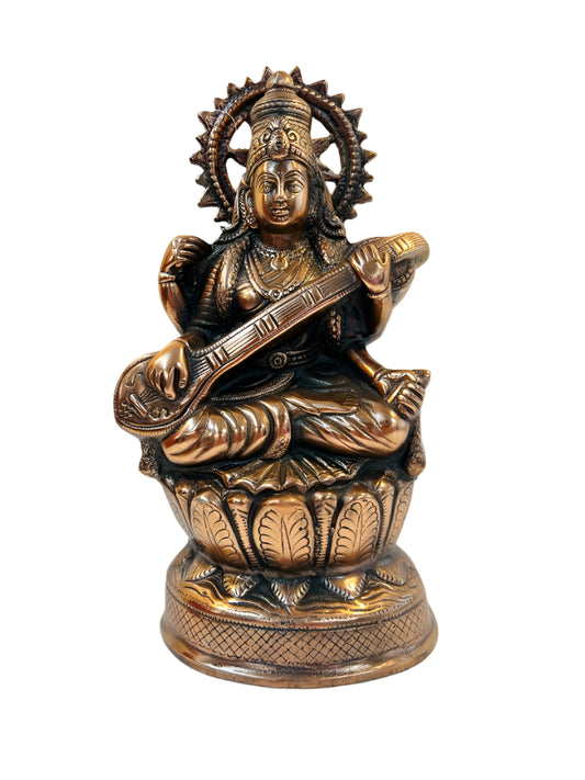 Artistic Black Metal Large Statue of Goddess Saraswati Maa 16"