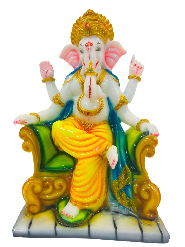 Beautiful & Colorful Fiber Ganesh Statue On Sinhasan - 12" # 8