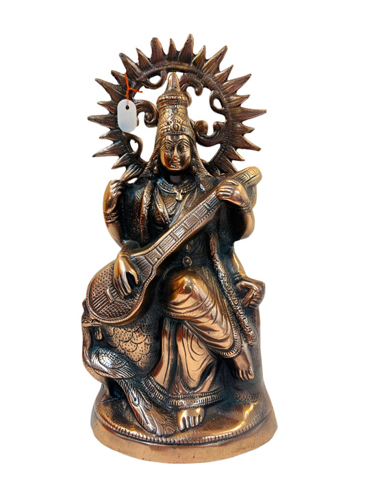 Artistic Black Metal Large Statue of Goddess Saraswati Maa 18"
