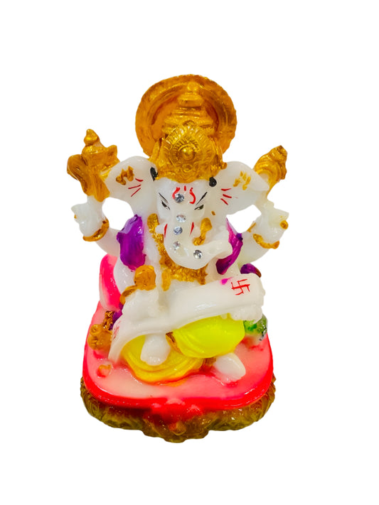 Beautiful & Colorful Fiber Small Ganesh Statue - 4.25" # 22