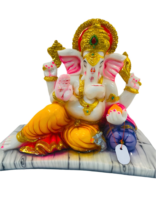 Beautiful & Colorful Fiber Ganesh Statue in Resting Style - 12" # 10