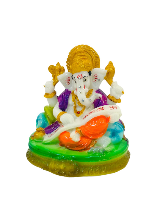 Beautiful & Colorful Fiber Small Ganesh Statue - 4.25" # 23