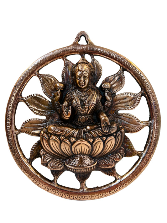 Black Metal Antique Wall Hanging Decor of Goddess Laxmi Mata - 9"
