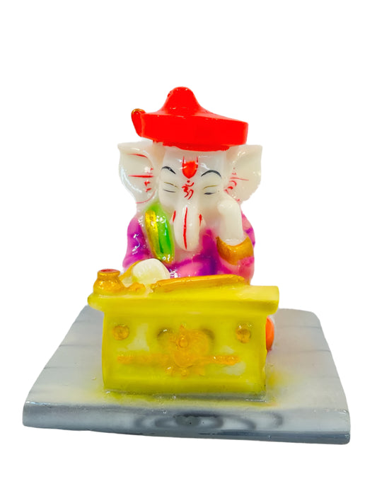 Beautiful & Colorful Fiber Small Ganesh Statue - 4.5" # 25