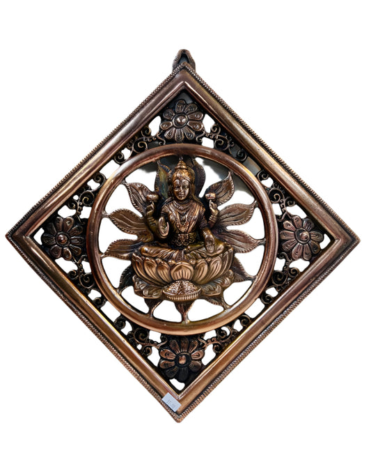 Black Metal Antique Wall Hanging Decor of Goddess Laxmi Mata - 16"