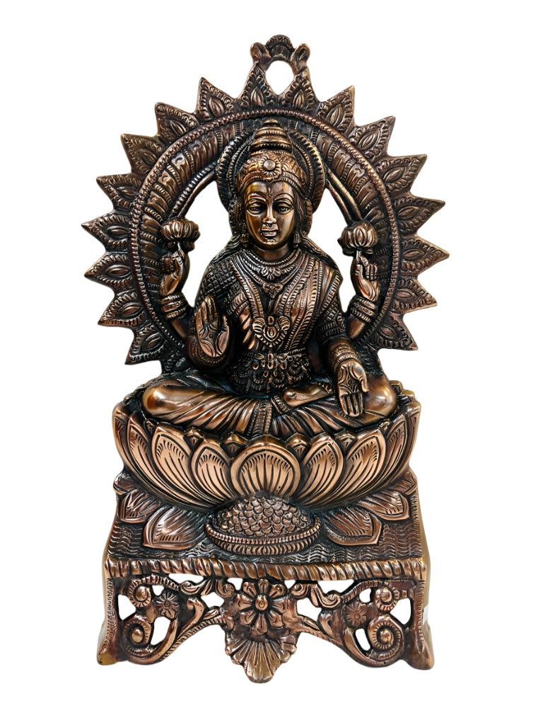 Black Metal Antique Wall Hanging Decor of Goddess Laxmi Mata - 17"