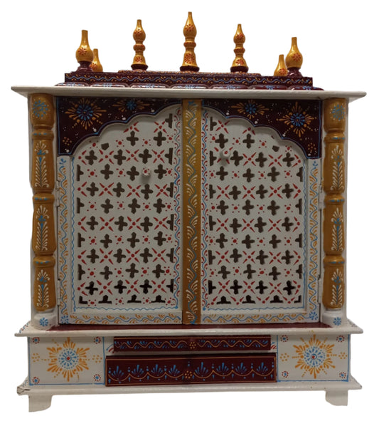Handcrafted Maroon & Gold Wooden Temple W/Door 24" Wide