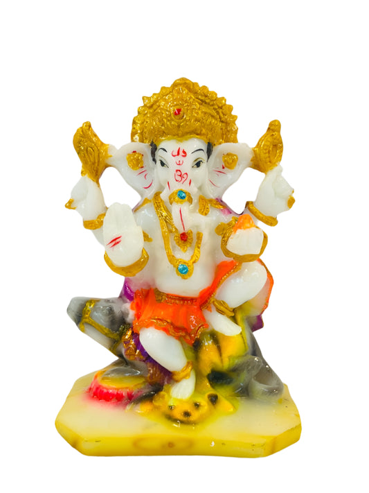 Beautiful & Colorful Fiber Small Ganesh Statue - 5" # 28