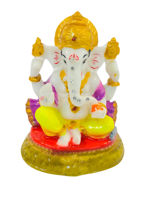Beautiful & Colorful Fiber Small Ganesh Statue - 5" # 29