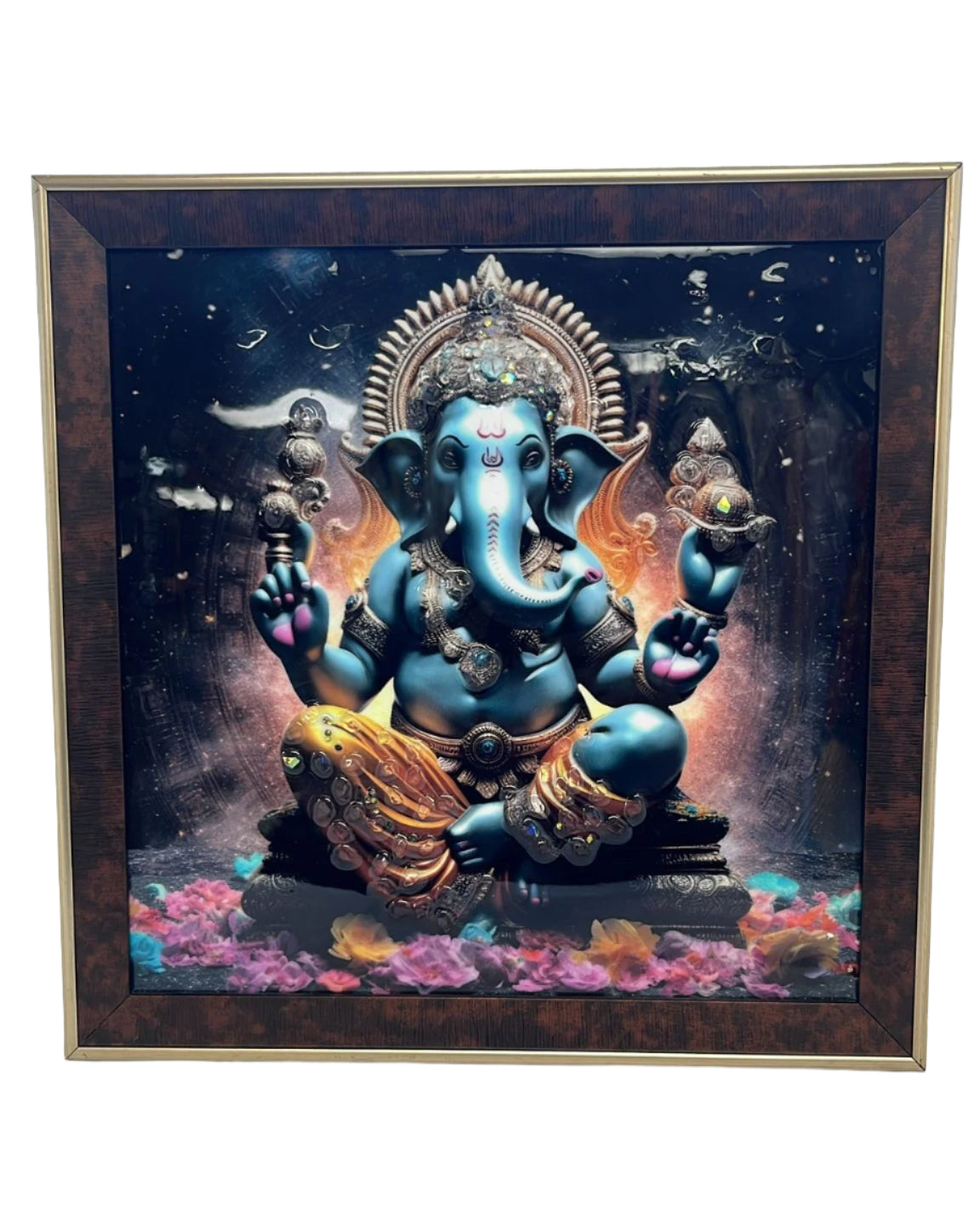 Beautiful Wooden Fiber Acrylic Wall Piece of Ganeshji # 2 - 13.5 x 13.5"